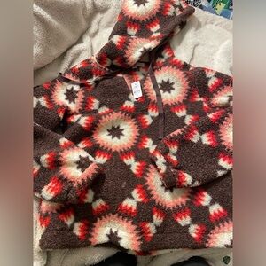 NWT LOFT Aztec Patterned Super Soft Sherpa Hooded Sweater